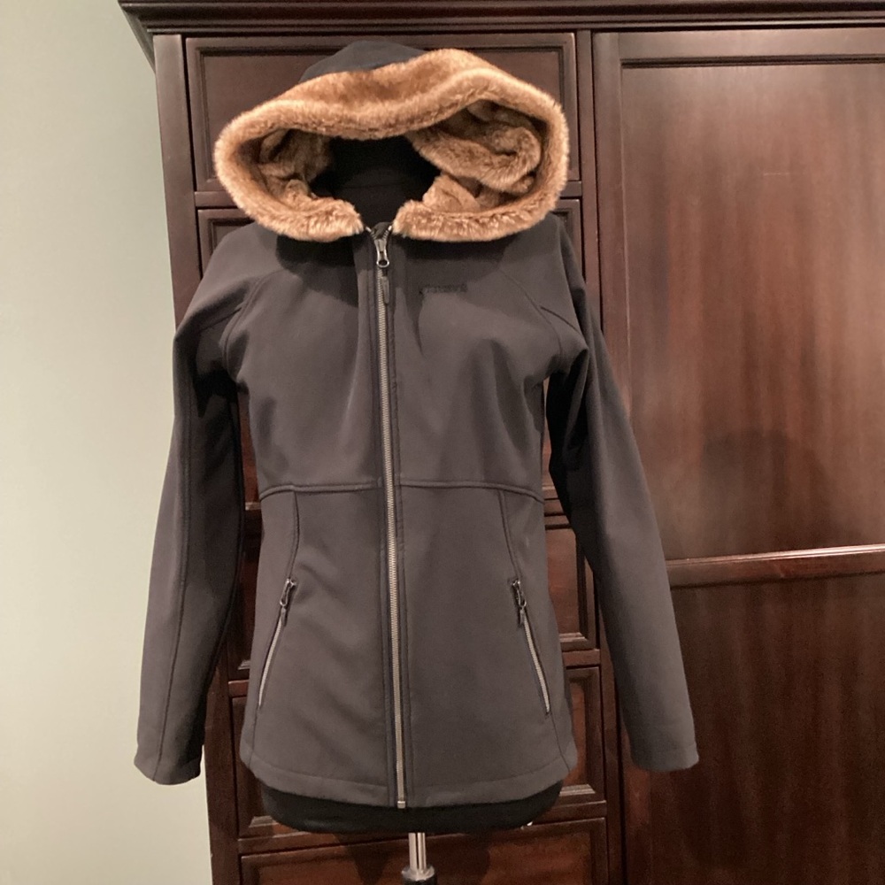 Marmot Black Ski & Snow Jacket with Tan Hood